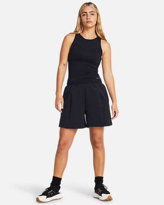 女士UA Unstoppable Fleece Pleated短褲 in Black image number 2